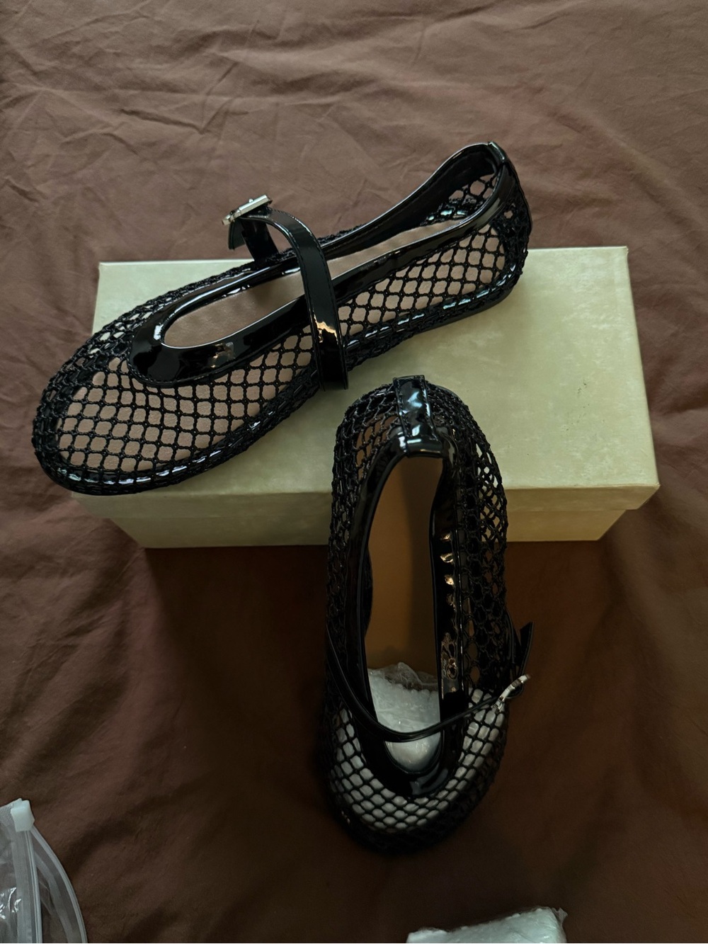 Black Mesh Mary Jane Flats